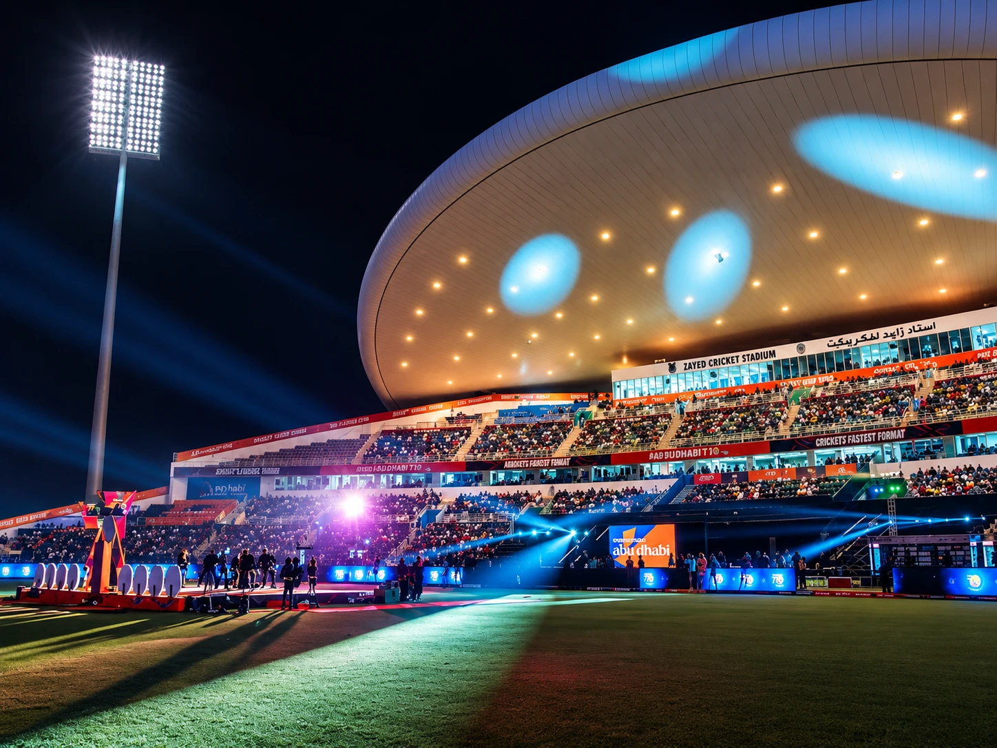 Pre-match entertainment under the Zayed Cricket Stadium roof
