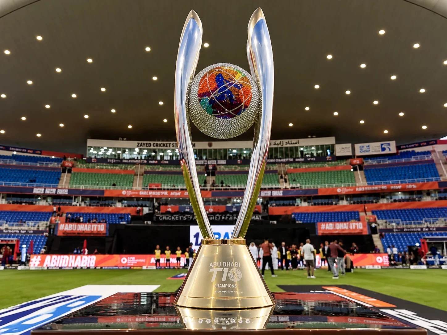 Abu Dhabi T10 trophy at Zayed Cricket Stadium